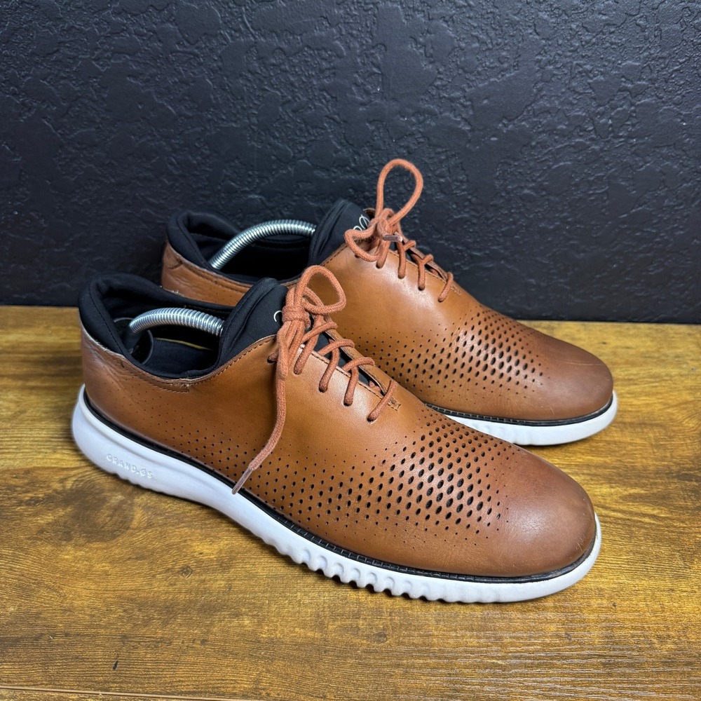 Cole Haan Brown Perforated Leather Oxfords with White Soles
